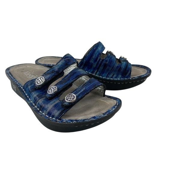 Alegria by PG Lite Fiona Fio-140 Blue Triple Strap Slide Sandals Sz 37 7/7.5 - Picture 1 of 12